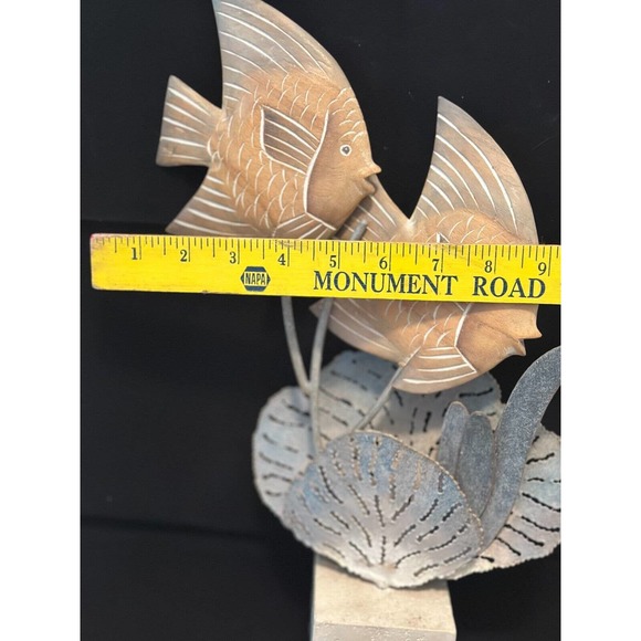 Coastal Decor "Wooden Angel Fish w/Metal accents on Stone base" Mixed Media - Picture 9 of 9